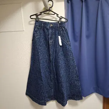 야마다야 레오파드 무늬 데님 롱 스커트