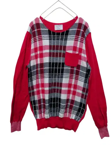 빨검 체크 무늬 긴팔 크루넥 스웨터 니트 MADE IN ITALY