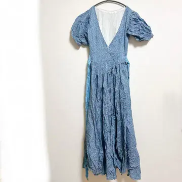 V넥 꽃무늬 반팔 원피스 파랑 블루 여성용