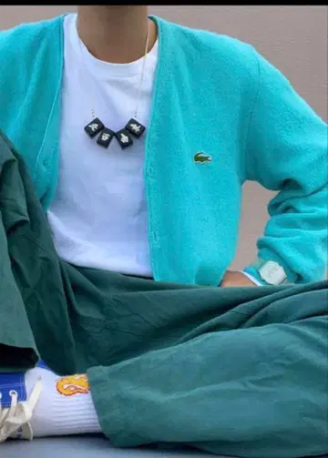 Lacoste 터콰이즈 가디건 L