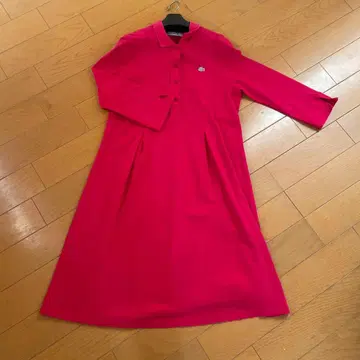 Lacoste 핑크 7부 소매 폴로 원피스