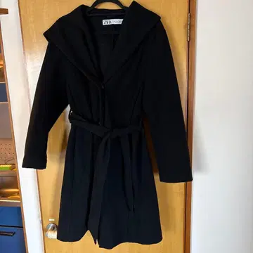 ZARA 후드 부착 롱 코트 L 블랙