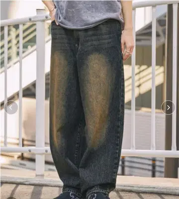 와이드 레그 데님 청바지 택 포함 새상품 굵은 팬츠 색빠짐 가공 남성용