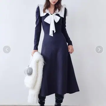 공식 SNIDEL 스나이델 세일러 카라 니트 원피스 NVY 네이비