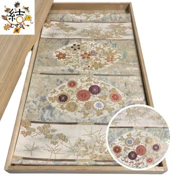 MO-3227 후쿠로 오비 포멀 고급스러운 꽃+덩굴 패턴 금은사 모래색