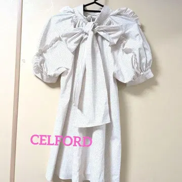 CELFORD (셀포드) 백리본 블라우스 반팔 화이트 도트 무늬