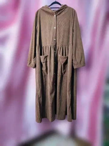 새상품 추가 OFF 코듀로이풍 후드 부착 롱 원피스 단독 재단 코트 겸용