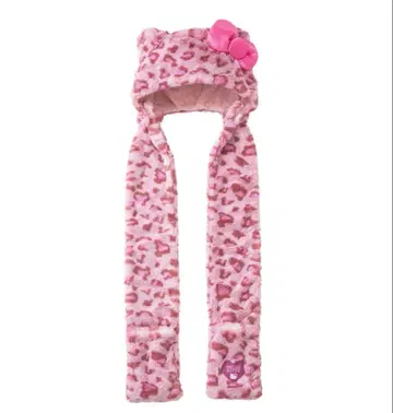 USJ 레오파드 무늬 퍼 리본 키티 머플러 햇
