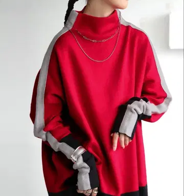 새상품 antique 더블 자카드 배색 니트 빨간색