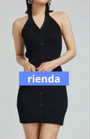 택 포함 rienda 홀터넥 타이트 미니 니트 원피스 블랙