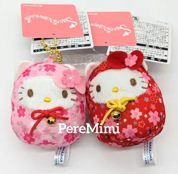 산리오 사쿠라 달마 헬로키티 키체인 빨간색 핑크 키티