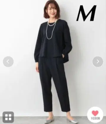 스고라쿠 스트레치 블라우스 팬츠 세트 M 네이비