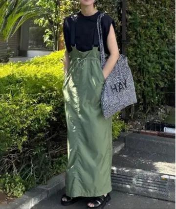 notch. by KR 서스펜더 포함 하이웨스트 스커트 올리브 TM