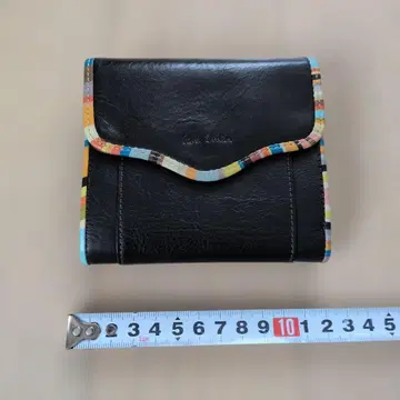 폴스미스 가죽 접이식 지갑 블랙 컬러풀 테두리