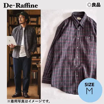 De-Raffine 긴팔 셔츠 체크 플란넬 셔츠 브라운 계열 구제 의류