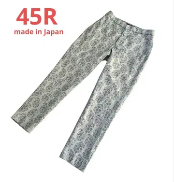 45R 꽃무늬 자카드 직조 무늬 슬림 팬츠 2 네이비 (그레이 톤)