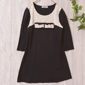 GALLERY VISCONTI 레이스 절개 7부 소매 튜닉 블랙 2