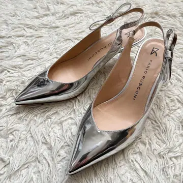 새상품급 파비오 루스코니 메탈릭 백 스트랩 펌프스 24cm 실버