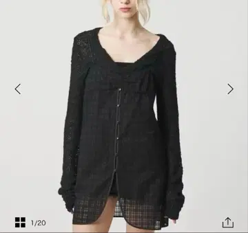 ATTISESSION 자수 체크 미니 드레스