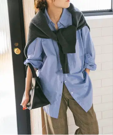 Spick&span 50 코튼 오버 셔츠 색스 블루