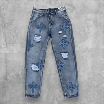 다크 그레이 자수 슬림핏 데님