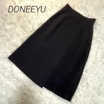 도니유 사이드 플리츠 롱 스커트 깔끔 성숙 큐트 오피스 블랙