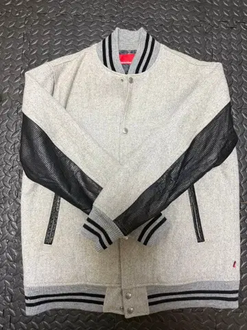 enufiroh 바시티 자켓 그레이 오버 XL 소매 가죽 울 혼방 방한