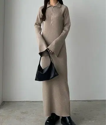 callautia 하프 지퍼 리브 니트 원피스