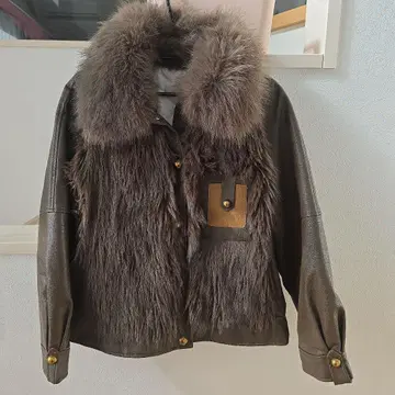 브라운 가죽 퍼 옷깃 자켓