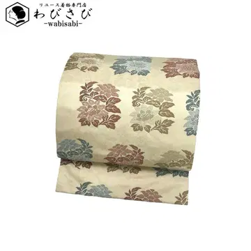 나고야 오비 꽃무늬 직조 무늬 옅은 달걀색 O-4598