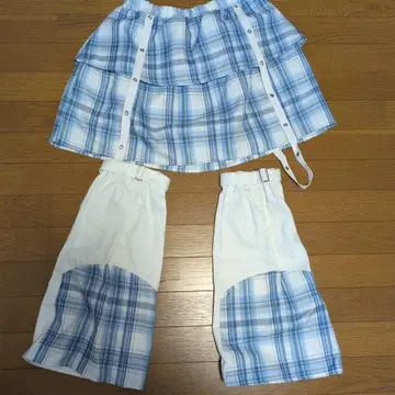 천사계 패션 누타 콜라보 파랑과 화이트 체크 무늬 스커트 레그 워머 세트