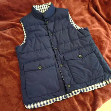 네이비 다운 베스트 깅엄 체크