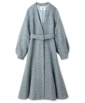 FURFUR 믹스 트위드 노카라 코트 스카이블루