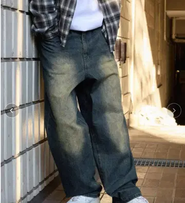 와이드 레그 데님 팬츠 다크 블루 미사용 새상품 L W78 32인치