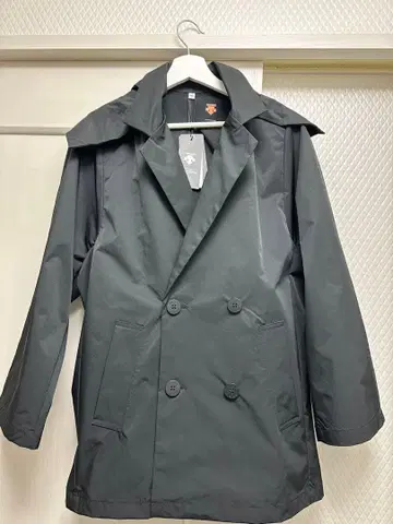 MOUSSY 블랙 더블 브레스트 롱 코트 DESCENTE 콜라보