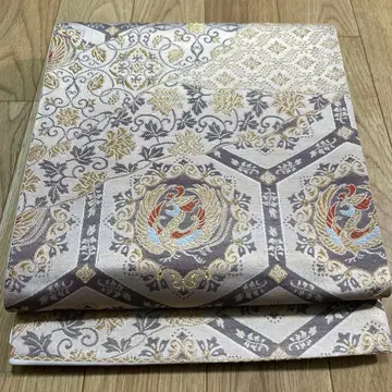 육통 무늬 후쿠로 오비 봉황 사라사 꽃 문양 금실 순수 실크 530