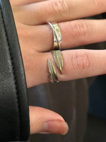 깃털 모티브 실버 골드 반지