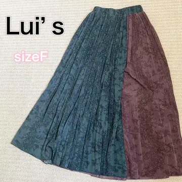 [새상품급] Lui's 플리츠 롱 스커트 절개 보타니컬 원사이즈