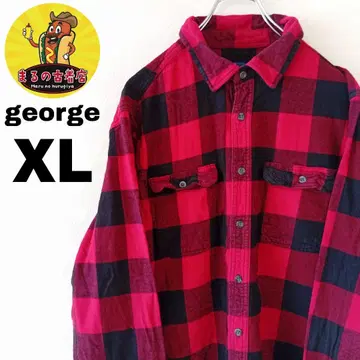 USA 구제 의류 george 플란넬 셔츠 XL 레드 블랙 체크