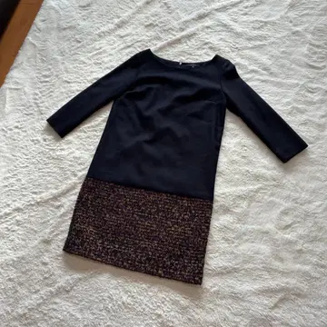 LOUNIE 네이비 무릎 기장 원피스 긴팔