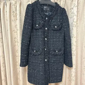 블랙 트위드 롱 코트