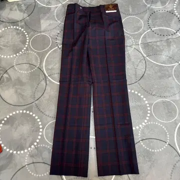 네이비 x 와인 레드 체크 팬츠 사이즈 73 정가 15000엔