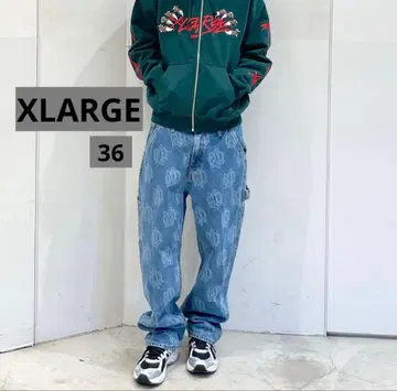 XLARGE 로고 자수 와이드 핏 데님 팬츠 36