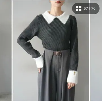 리브 니트 V넥 상의