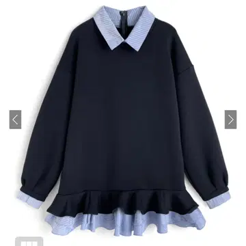 스트라이프 패턴 셔츠 레이어드 스타일 프릴 원피스[kz708]