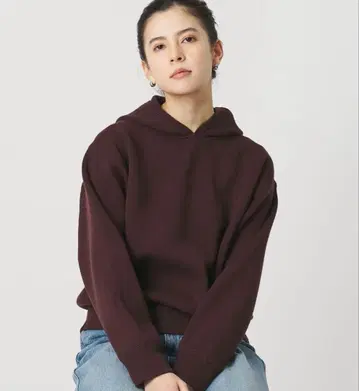 코튼 울 블렌드 솔리드 & 보더 니트 후디 워셔블