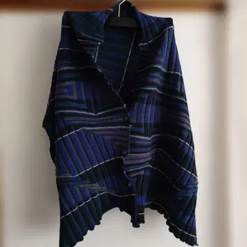 MASAKI KYOKO 기하학 패턴 니트 스톨 블루 계열 F