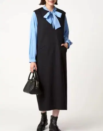 UNITED ARROWS 롱 원피스 오버롤 스커트 블랙