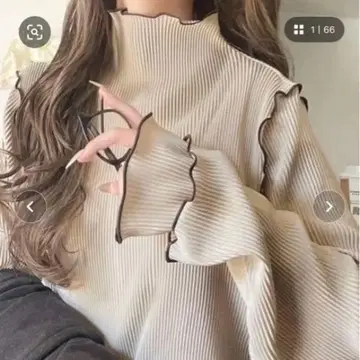 앞뒤 2way 소매 프릴 배색 멜로우 플리츠 상의