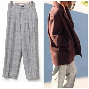 BALLSEY 레이온 울 체크 턱 테이퍼드 팬츠 32